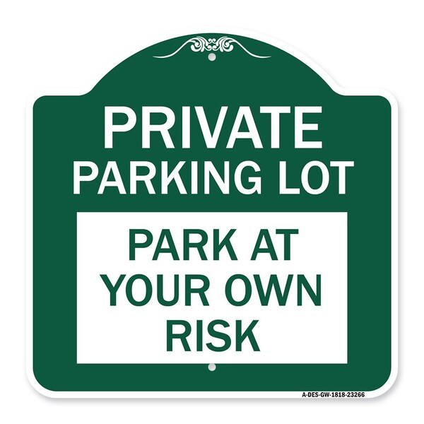 Designer Series Sign-Private Parking Lot, Green & White Aluminum Sign, 18" x 18", GW-1818-23266